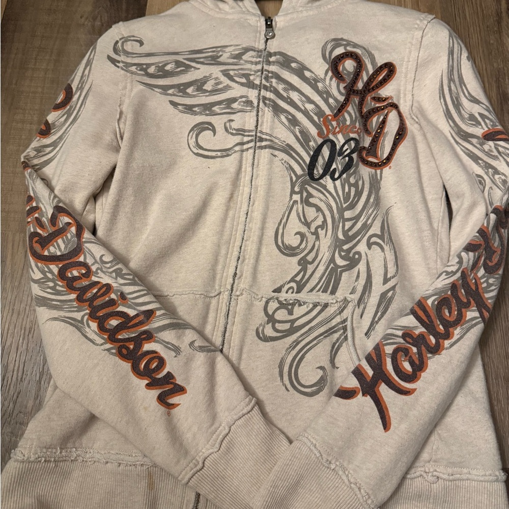 Harley-Davidson Cream Hoodie with Gray Details